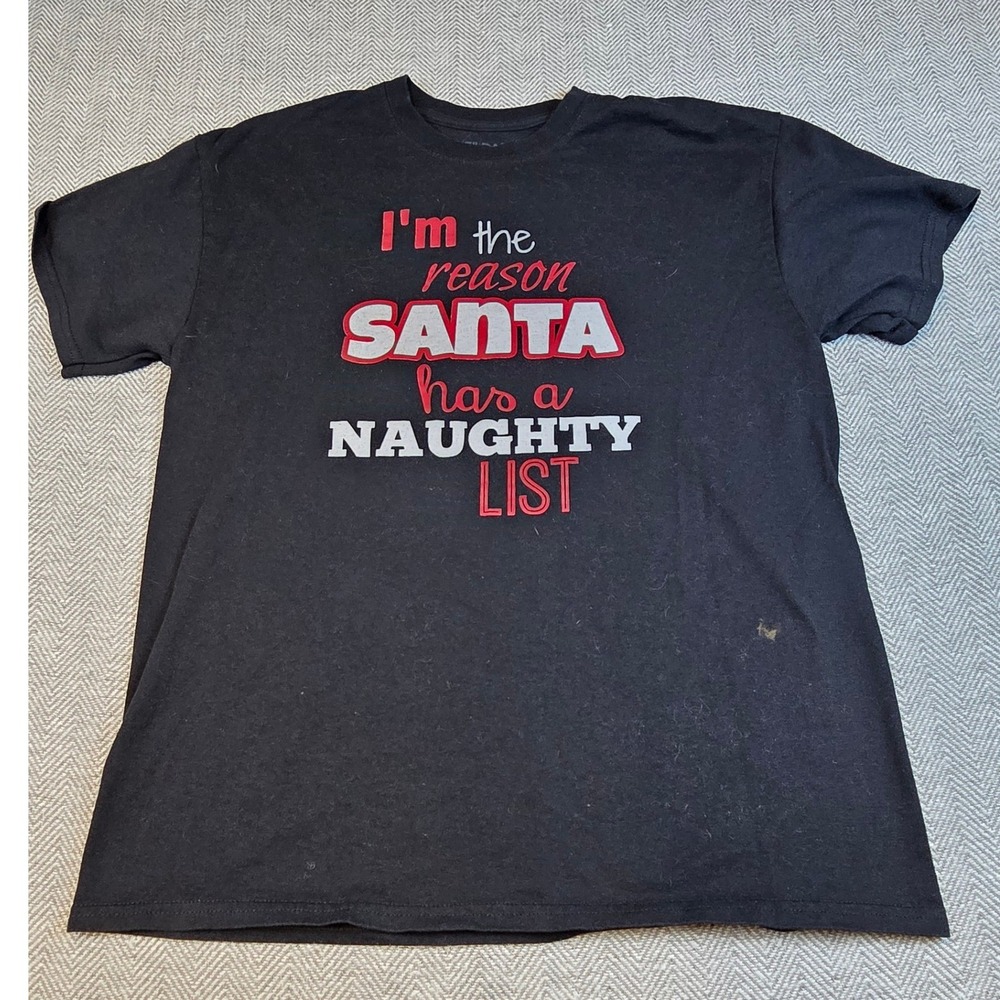 Gildan DryBlend Black Christmas Naughty List Graphic T-Shirt Mens Large L